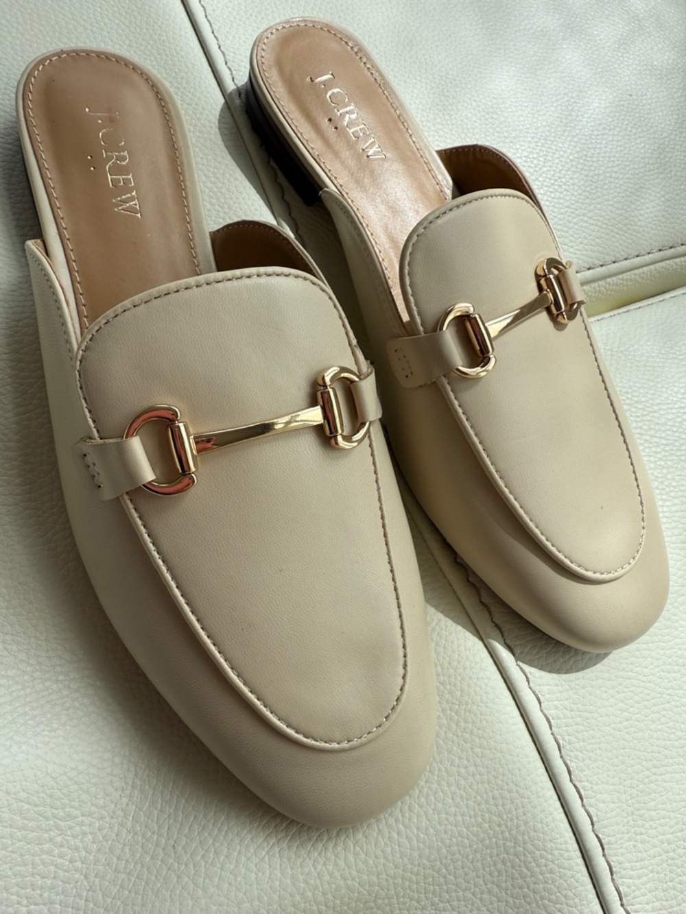 J. Crew Cream Flat Backless Mules